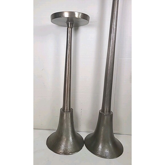 Large Set Of 2 Metal Pedestal Candlesticks 21"and 16 1/2" - Picture 2 of 7